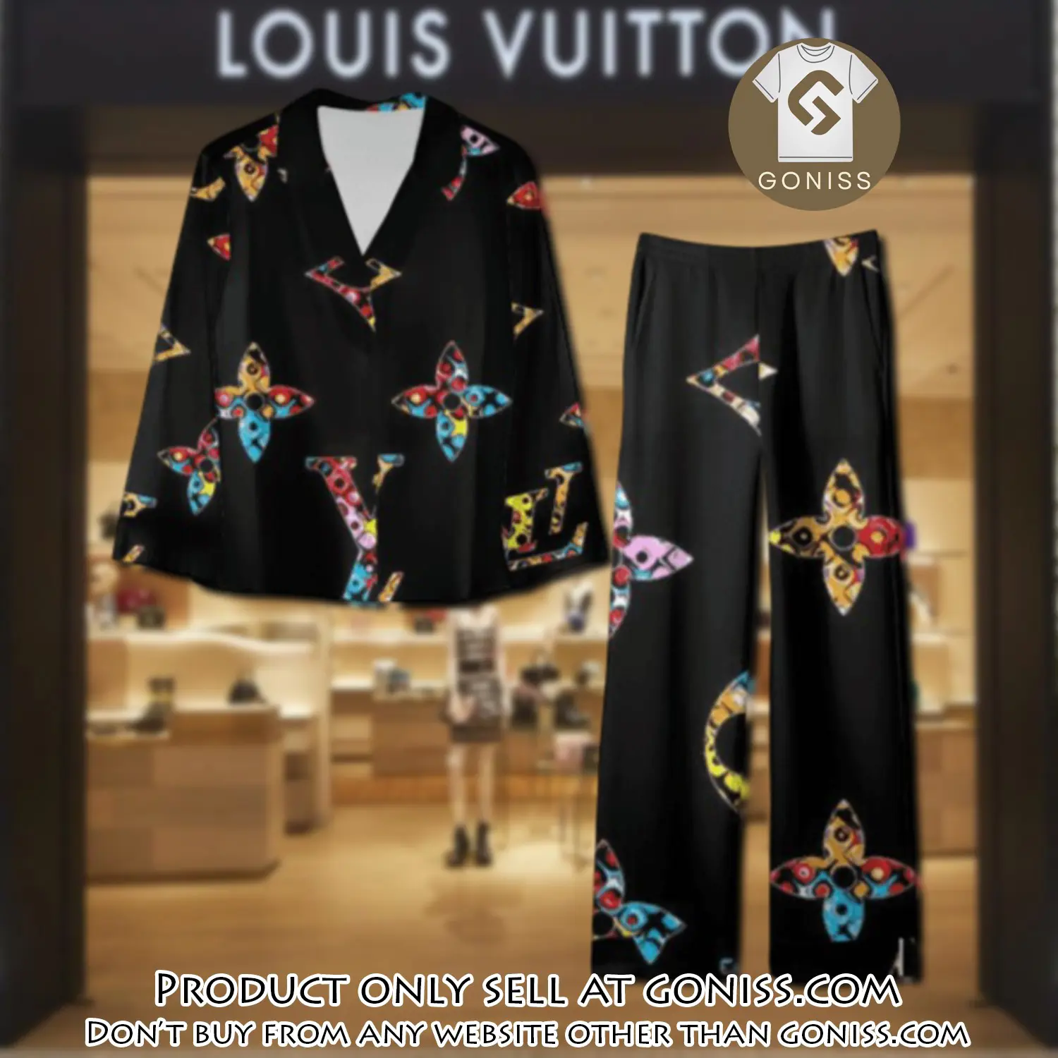 Trending luxury lv satin pajama set pjs1074 gn1206352